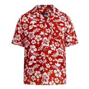 Mens Shirt Button Up Notch Camp Collar Size 3XL Red Hibiscus Floral Hawaiian New